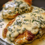 Mozzarella Chicken in Basil Cream Sauce