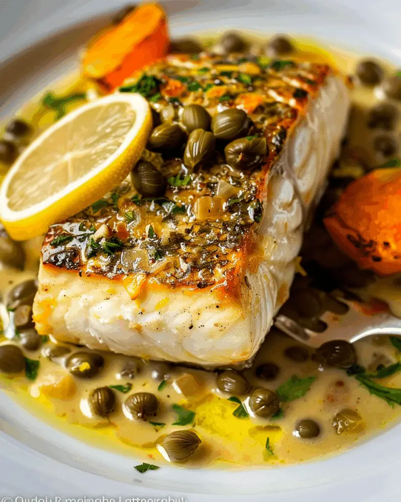 Pan Seared Halibut with Lemon Caper Sauce