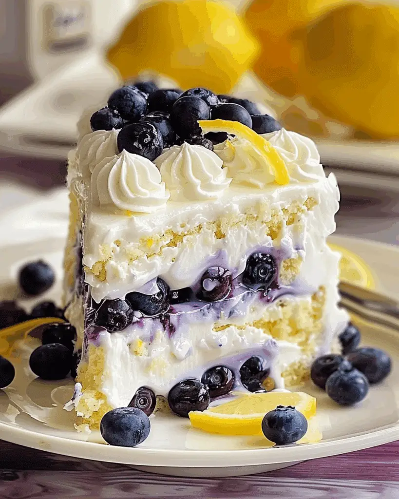No-Bake Lemon Dazzling Blueberry Cream Cake