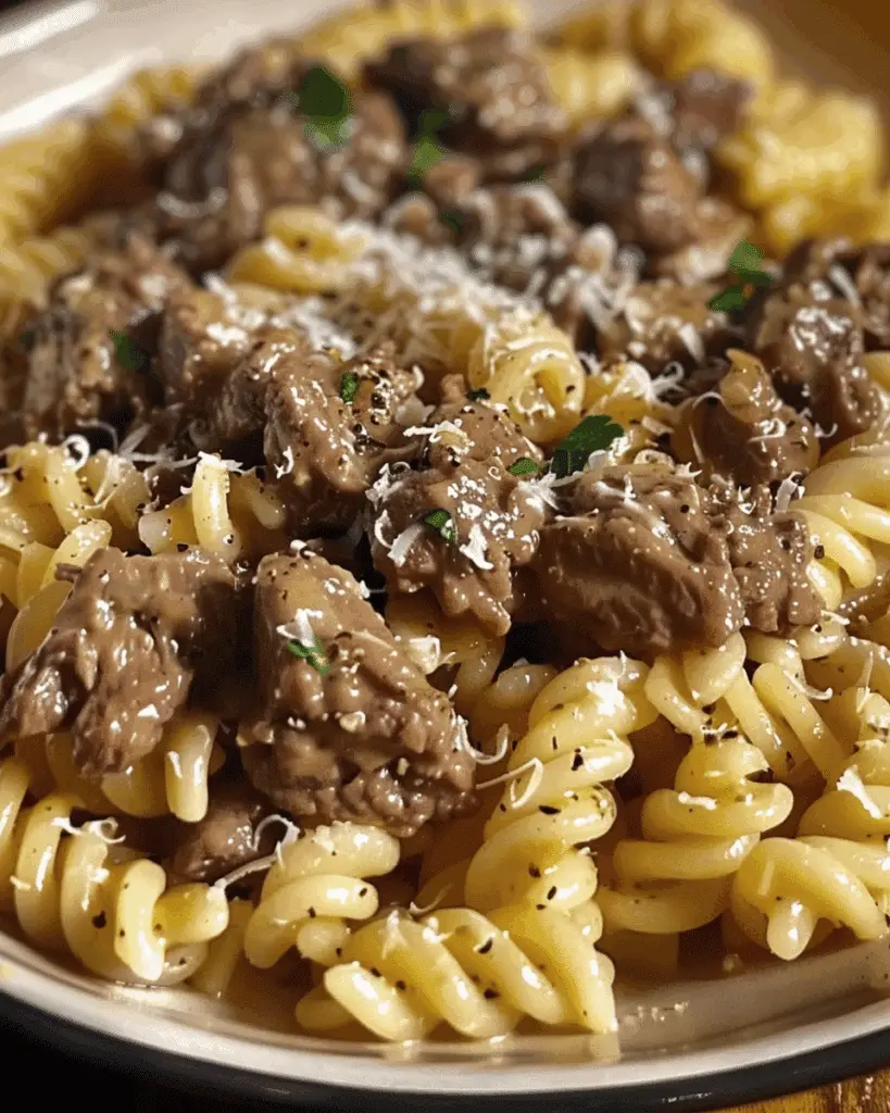 Beef and Rotini in Garlic Parmesan Sauce