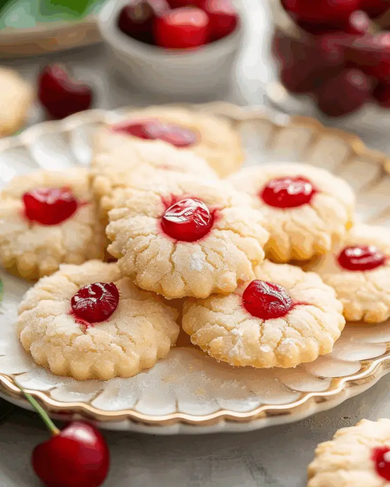 Cherry Almond Whipped Shortbread Cookies