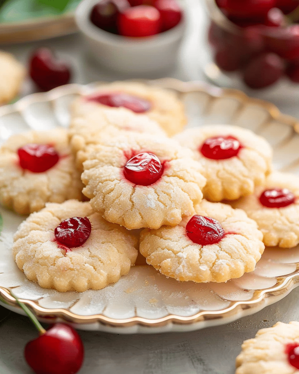 Cherry Almond Whipped Shortbread Cookies